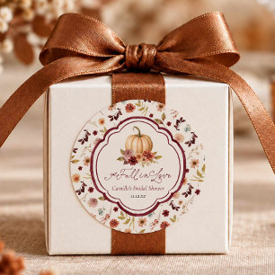 Fall in Love Pumpkin Bridal Shower Round Sticker