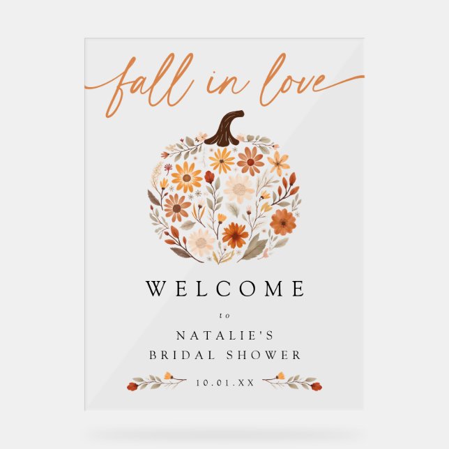 Fall in Love Pumpkin Bridal Shower Welcome Sign (Front)