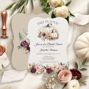 Fall in Love Pumpkin Burgundy Floral Bridal Shower Invitation
