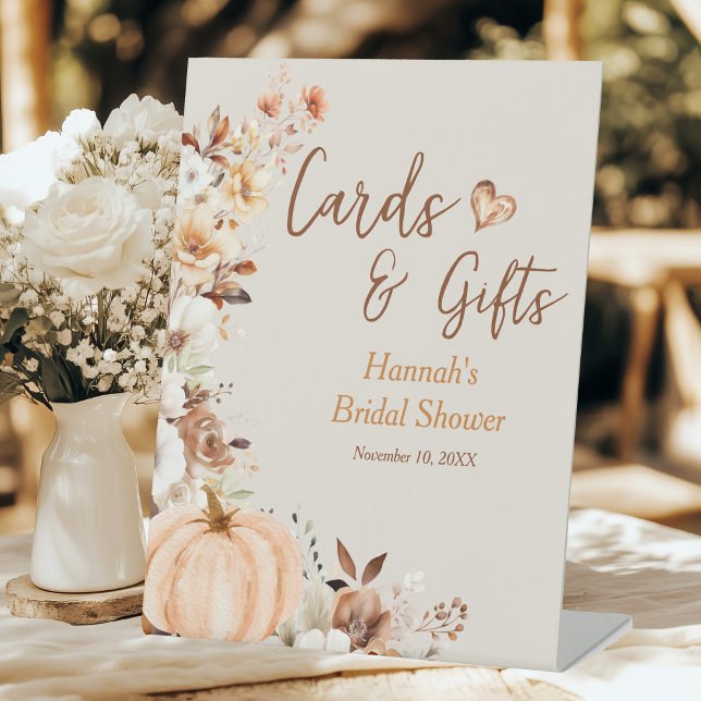 Fall in Love Pumpkin Cards and Gifts Bridal Shower Pedestal Sign (Creator Uploaded)