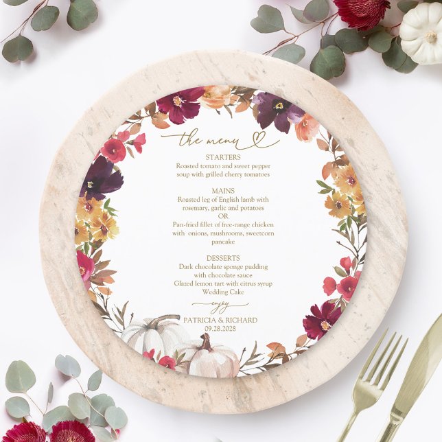 Fall in Love Pumpkin Circle Wedding Menu Card (Creator Uploaded)