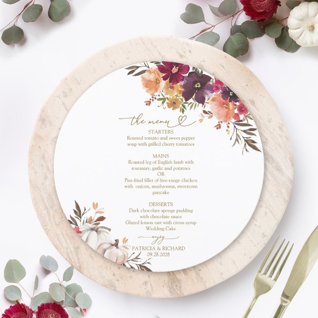 Fall in Love Pumpkin Circle Wedding Menu Card (Creator Uploaded)