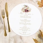 Fall in Love Pumpkin Circle Wedding Menu Card<br><div class="desc">Create an elegant and timeless fall-themed wedding suite that effortlessly reflects your style with personalised details.</div>
