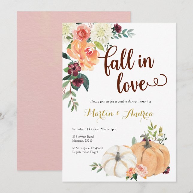 fall in love pumpkin couple shower invitation (Front/Back)