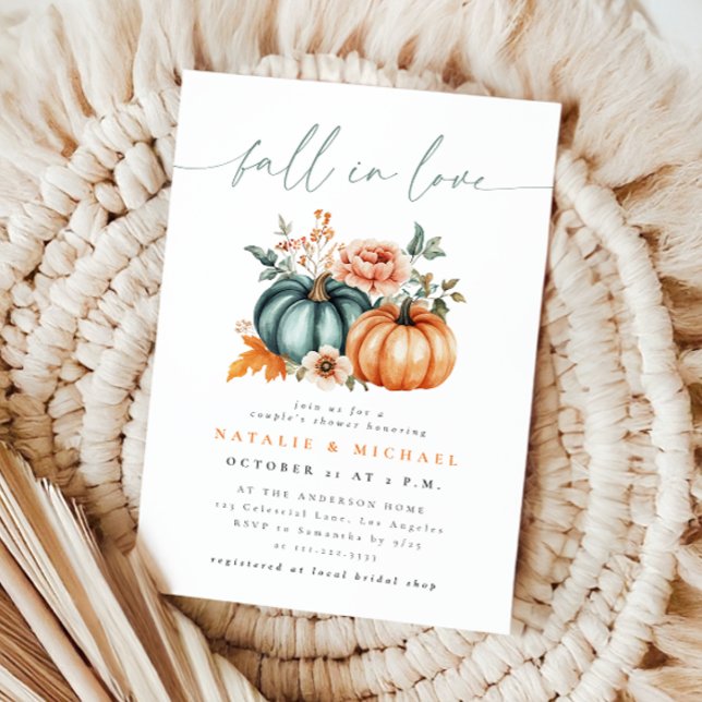 Fall in Love Pumpkin Couple's Shower Invitation (Creator Uploaded)