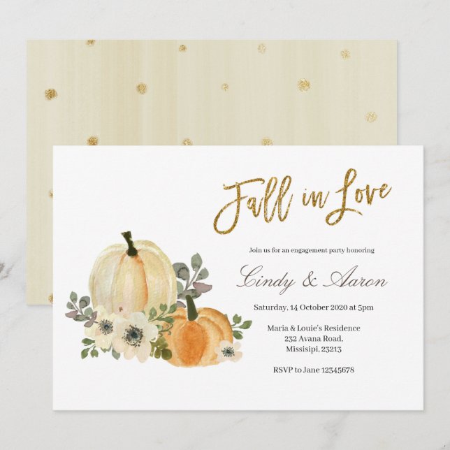 Fall in love pumpkin engagement party invitation (Front/Back)