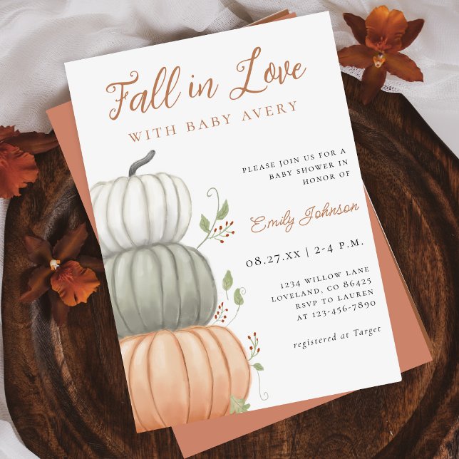 Fall in Love Pumpkin Fall Baby Shower Invitation (Creator Uploaded)