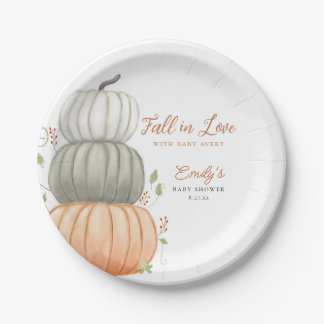Fall in Love Pumpkin Fall Baby Shower Paper Plate