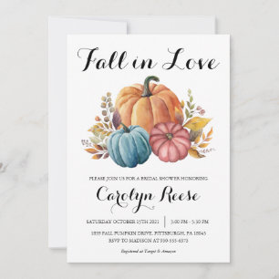 Fall in Love Pumpkin Fall Floral Bridal Shower Invitation