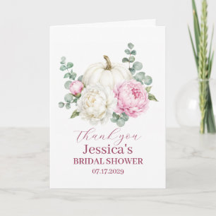 Fall in Love Pumpkin Fall Peony Bridal Shower Thank You Card