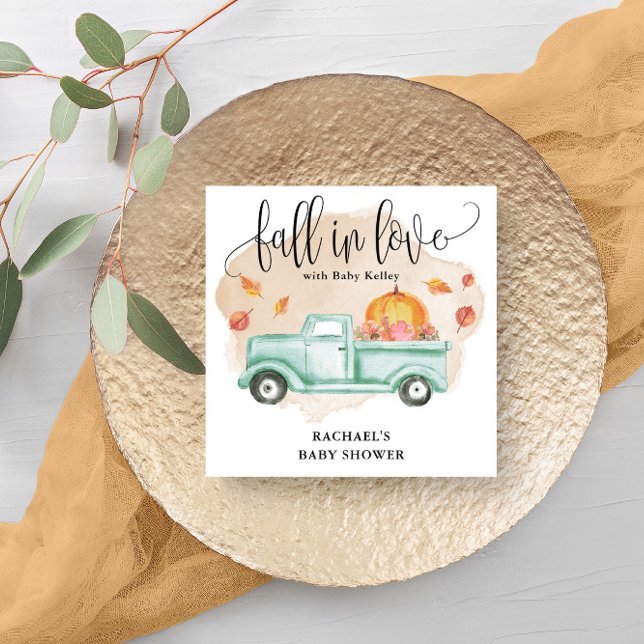 Fall in Love Pumpkin Farm Truck Baby Shower Napkin (Beautiful napkins for your fall themed baby shower.)