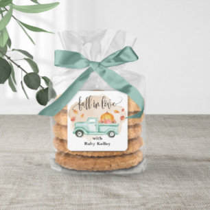 Fall in Love Pumpkin Farm Truck Baby Shower Square Sticker