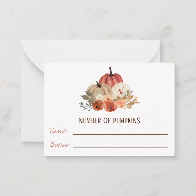 Fall in Love, Pumpkin Floral Baby Shower Game Card (Front)