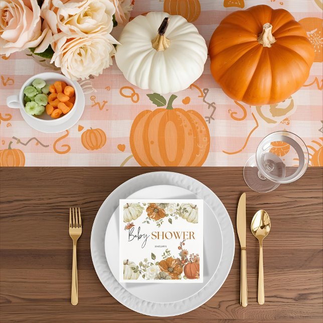 fall in love pumpkin floral baby shower Invitation Napkin (Creator Uploaded)