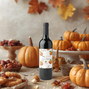 fall in love pumpkin floral baby shower Invitation Wine Label