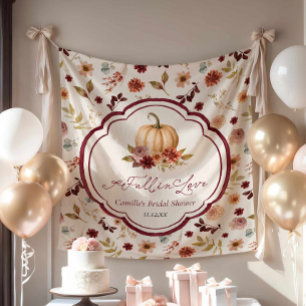 Fall in Love Pumpkin Floral Bridal Shower Backdrop Tapestry
