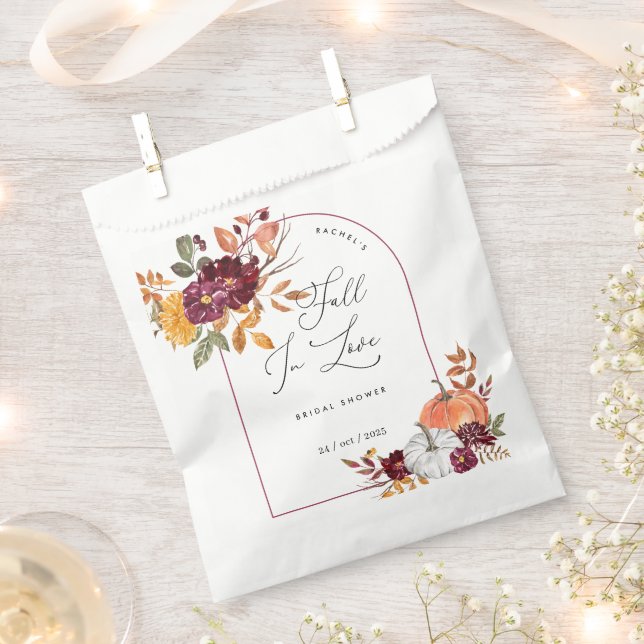 Fall In Love Pumpkin Floral Bridal Shower Favour Bags (Clipped)