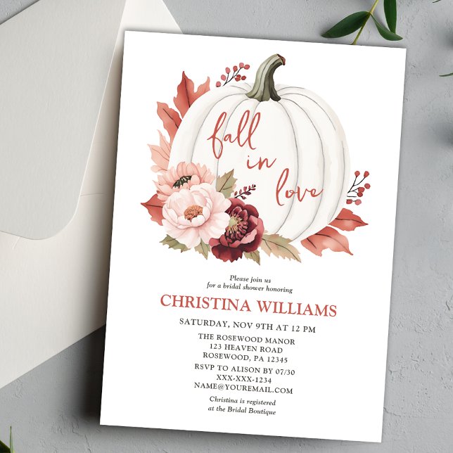 Fall in Love Pumpkin Floral Bridal Shower Invitation (Creator Uploaded)