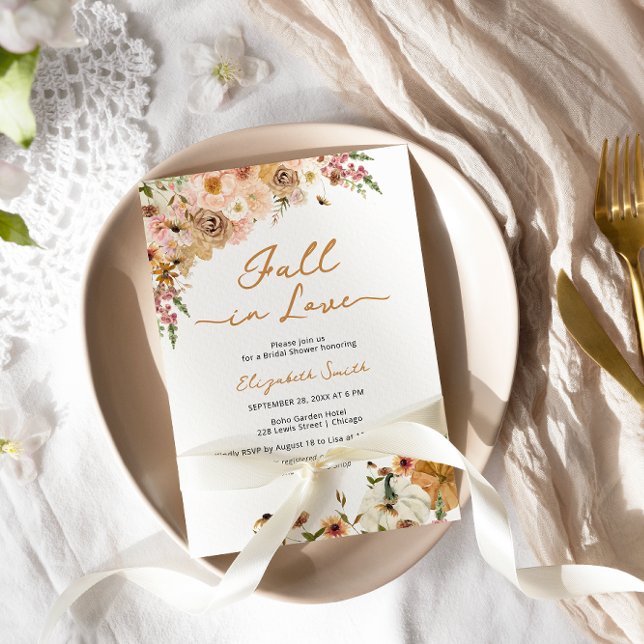 Fall in Love Pumpkin Floral Bridal Shower Invitation (Creator Uploaded)