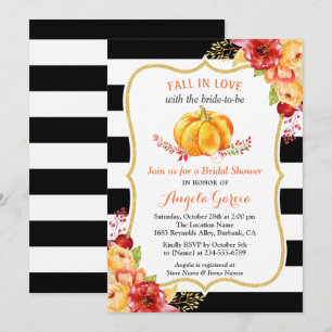 Fall in Love Pumpkin Floral Fall Bridal Shower Invitation