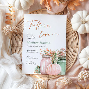 Fall In Love Pumpkin Floral Jars Bridal Shower Invitation