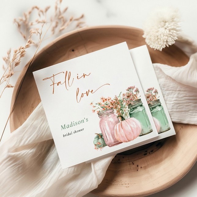 Fall In Love Pumpkin Floral Jars Bridal Shower Napkin (Creator Uploaded)