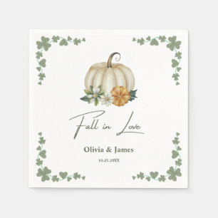 Fall in Love Pumpkin Greenery Sage Green Wedding  Napkin
