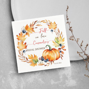 Fall in love pumpkin leaves wreath bridal shower napkin