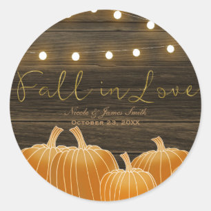 Fall in Love Pumpkin Lights Rustic Thank You Favou Classic Round Sticker