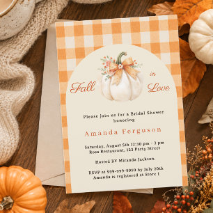 Fall in love pumpkin orange plaid Bridal Shower Invitation