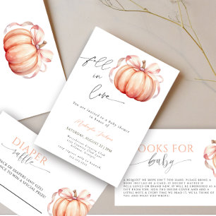 Fall in Love Pumpkin pink bow Baby Shower Invitation