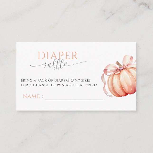 Fall in Love Pumpkin Pink Bow Diaper Raffle Enclosure Card (Front)
