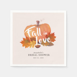 Fall in Love Pumpkin Pink Bridal Shower Paper Napkin