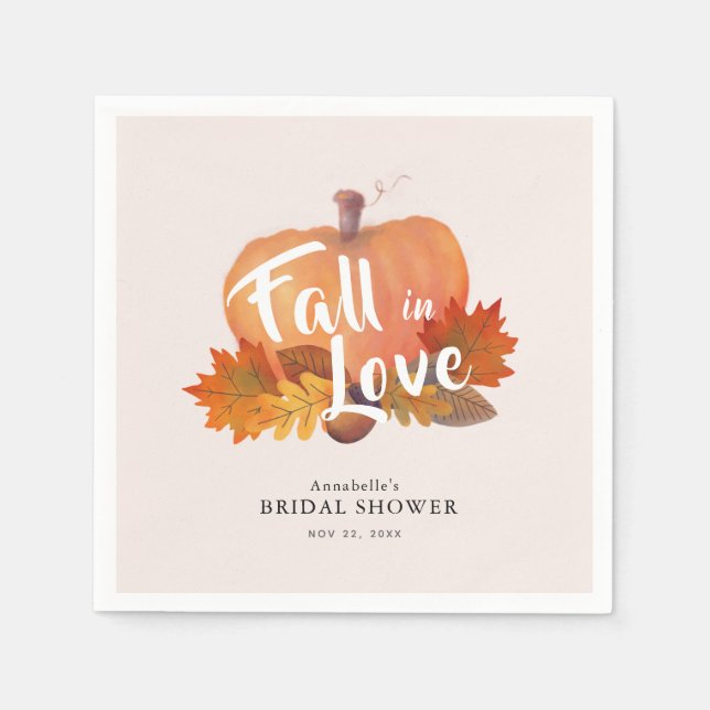 Fall in Love Pumpkin Pink Bridal Shower Paper Napkin (Front)