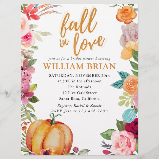 Fall In Love Pumpkin Pink Fall Florals Wedding Flyer (Front)