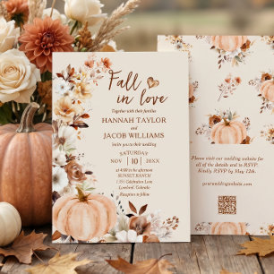 Fall in Love Pumpkin QR Code Wedding Invitation