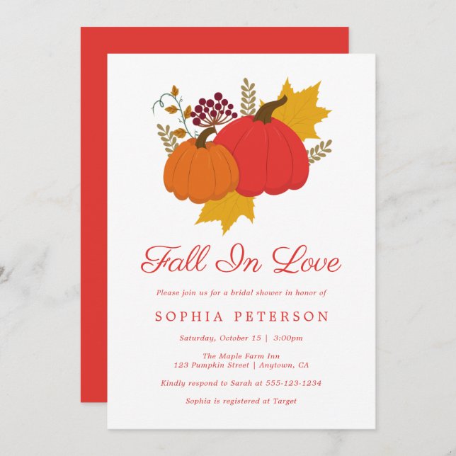 Fall In Love Pumpkin Rustic Bridal Shower Invitation (Front/Back)