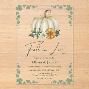 Fall in Love Pumpkin Sage Green Wedding Acrylic Invitations