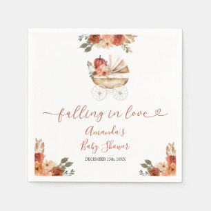 Fall In Love Pumpkin Stroller Floral Baby Shower Napkin