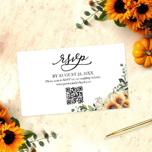 Fall in Love Pumpkin Sunflower QR Code Online RSVP Enclosure Card
