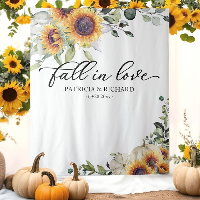 Fall in Love Pumpkin Sunflower Wedding Backdrop Tapestry (Creator Uploaded)