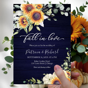 Fall in Love Pumpkin Sunflower Wedding Invitation