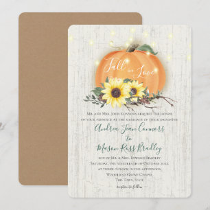 Fall in Love Pumpkin Sunflowers & Lights Wedding Invitation