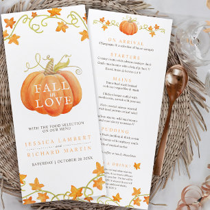 Fall in love pumpkin watercolor wedding menu
