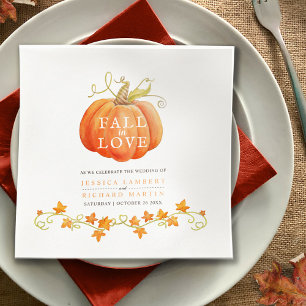 Fall in love pumpkin watercolor wedding napkin