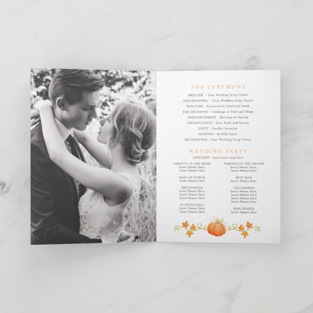 Fall in love pumpkin watercolor wedding  programme (Inside)