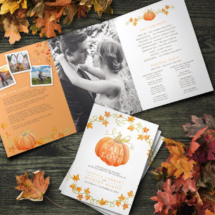 Fall in love pumpkin watercolor wedding Tri-Fold programme