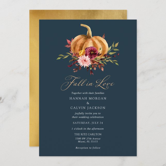 Fall in Love Pumpkin Wedding invitation (Front/Back)