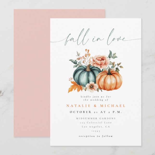 Fall in Love Pumpkin Wedding Invitation (Front/Back)