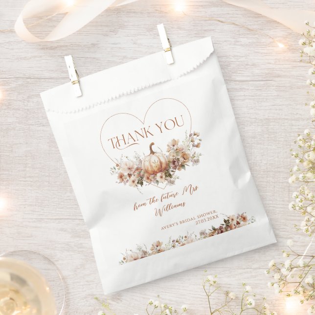 Fall in love Pumpkin Wildflower Bridal Shower Favour Bags (Clipped)